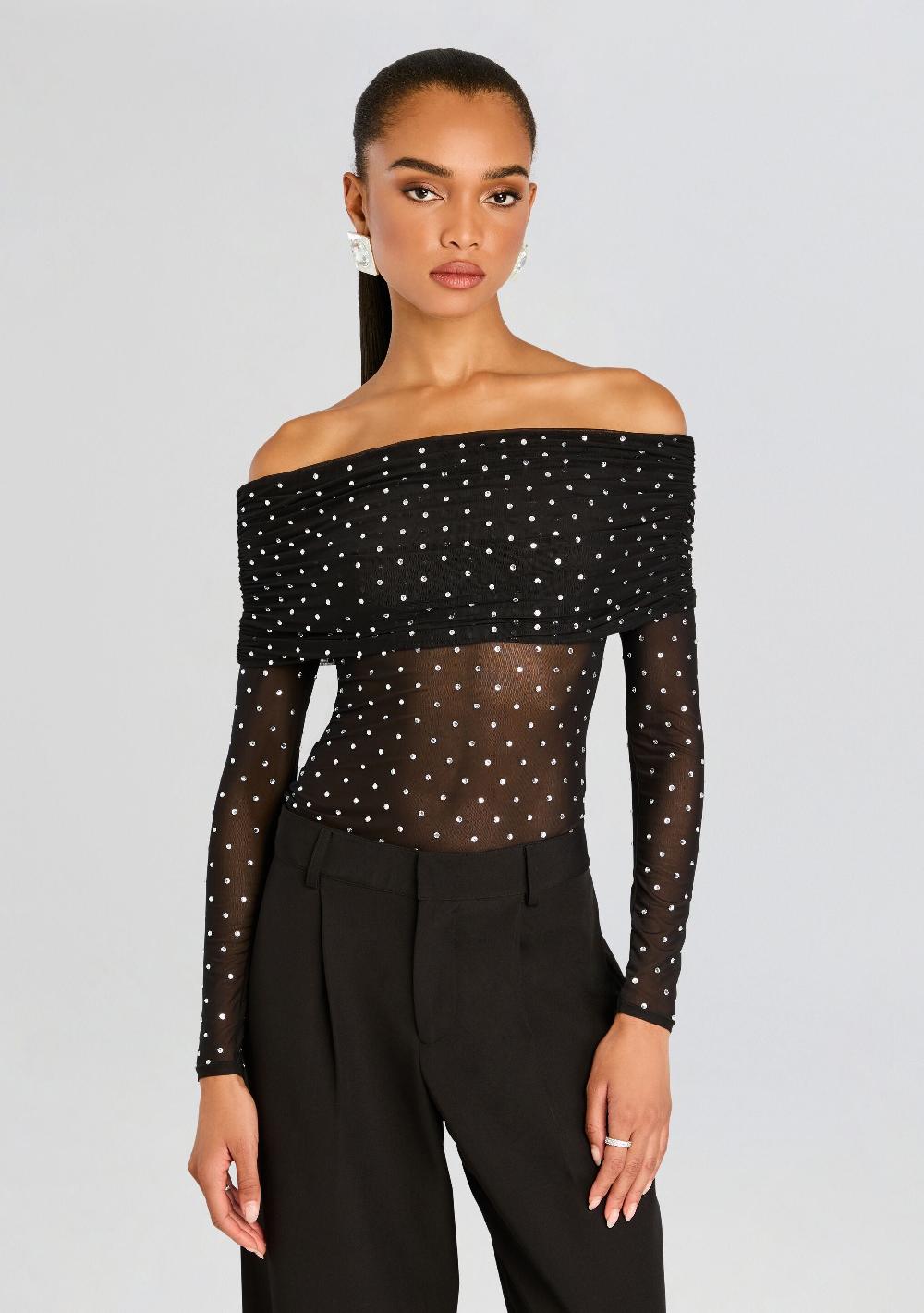 retrofête Oriana Embellished Mesh Top retrofête