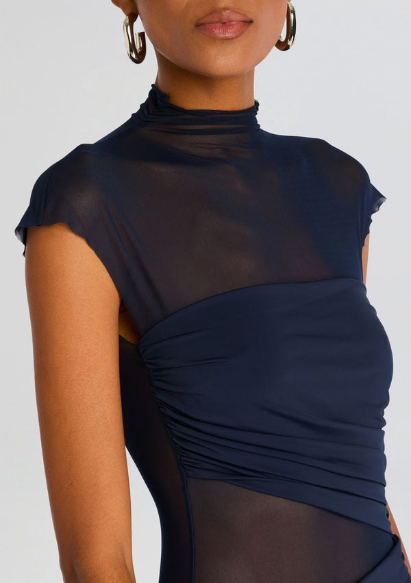 Retrofête Tabitha Mesh Ruched Midi Dress SEROYA