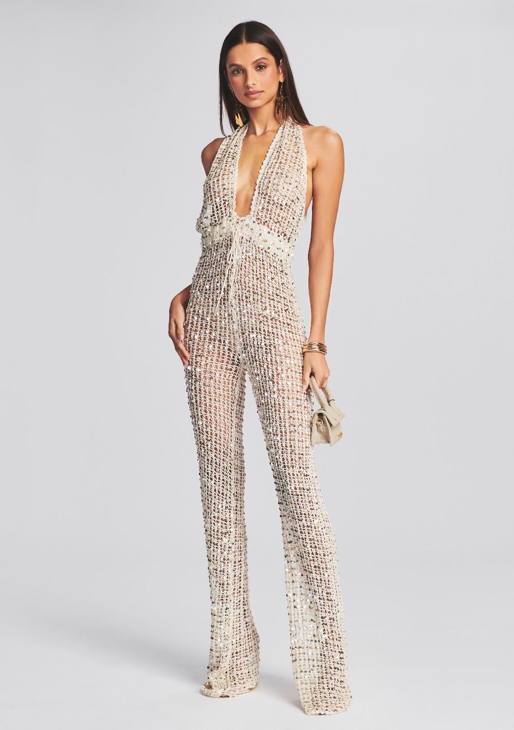 retrofête Tosca Sequin Crochet Jumpsuit retrofête