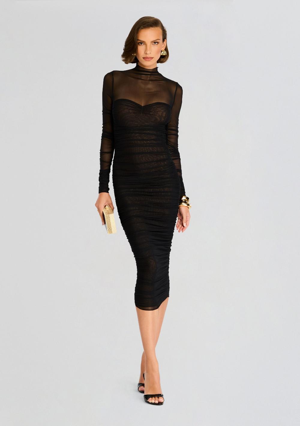 retrofête Trina Mesh Ruched Midi Dress SEROYA