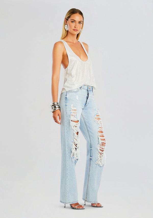 Retrofête Sunny Mid Rise Distressed Boyfriend Jean SEROYA