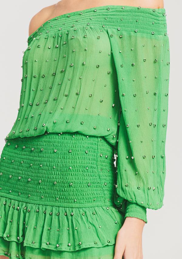 Retrofête Taisha Embellished Silk Chiffon Dress Retrofête