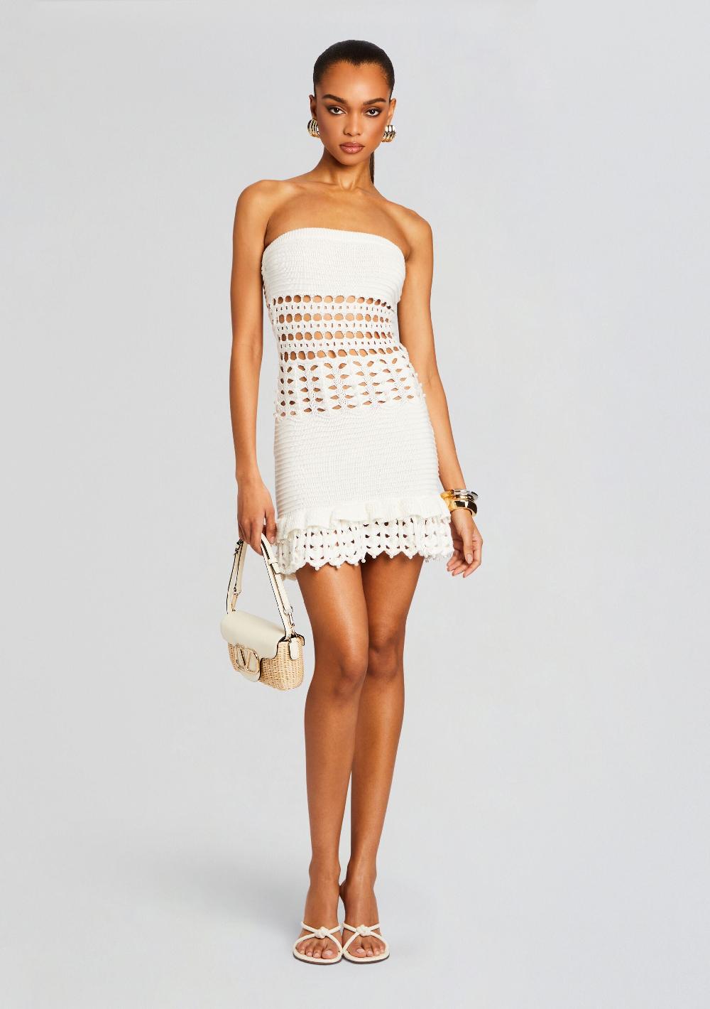 retrofête Vali Crochet Pearl Embellished Dress retrofête