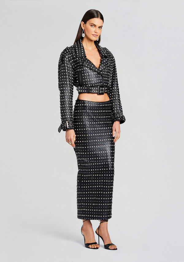 Retrofête Whitley Embellished Leather Skirt Retrofête