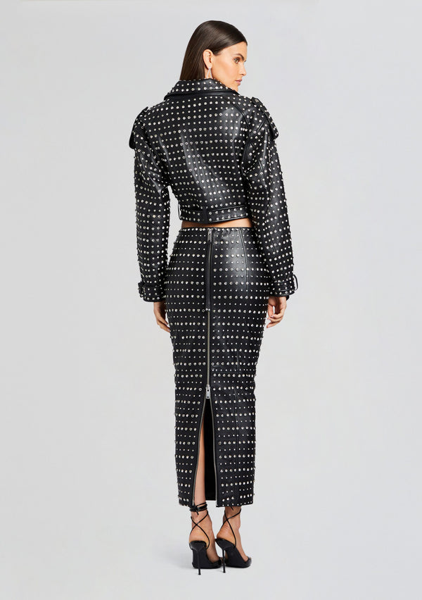 Retrofête Whitley Embellished Leather Skirt Retrofête