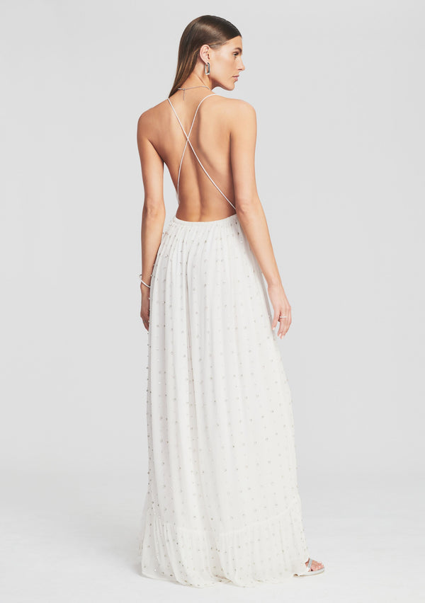 Retrofête Zadie Embellished Silk Chiffon Dress Retrofête