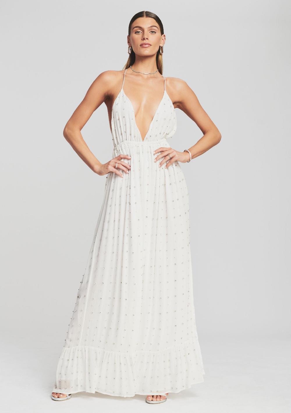 retrofête Zadie Embellished Silk Chiffon Dress retrofête