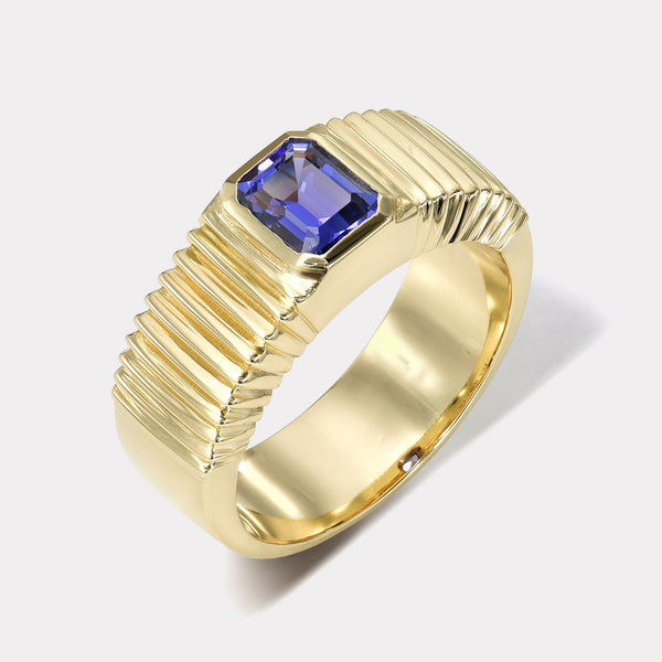 Retrouvai 0.50ct Emerald Cut Tanzanite Pleated Solitaire Band