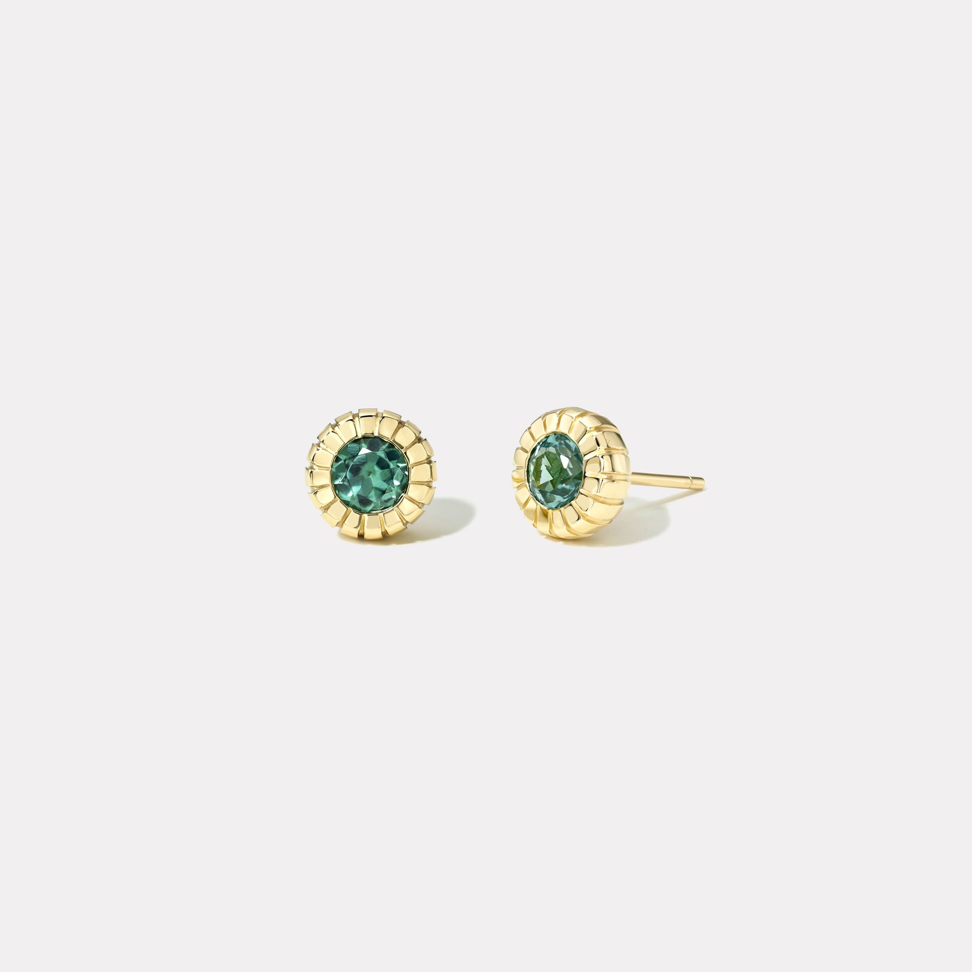 retrouvai 0.77ct Turquoise Tourmaline Heirloom Bezel Stud Earrings