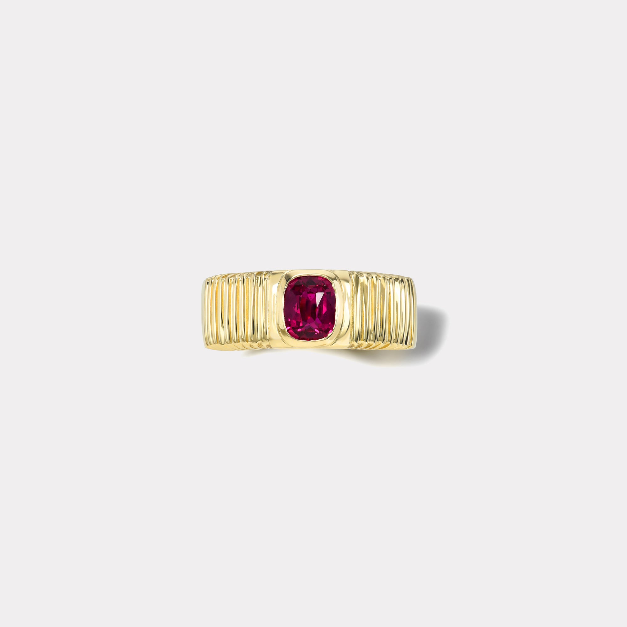 retrouvai 1.01ct Cushion Ruby Pleated Solitaire Band