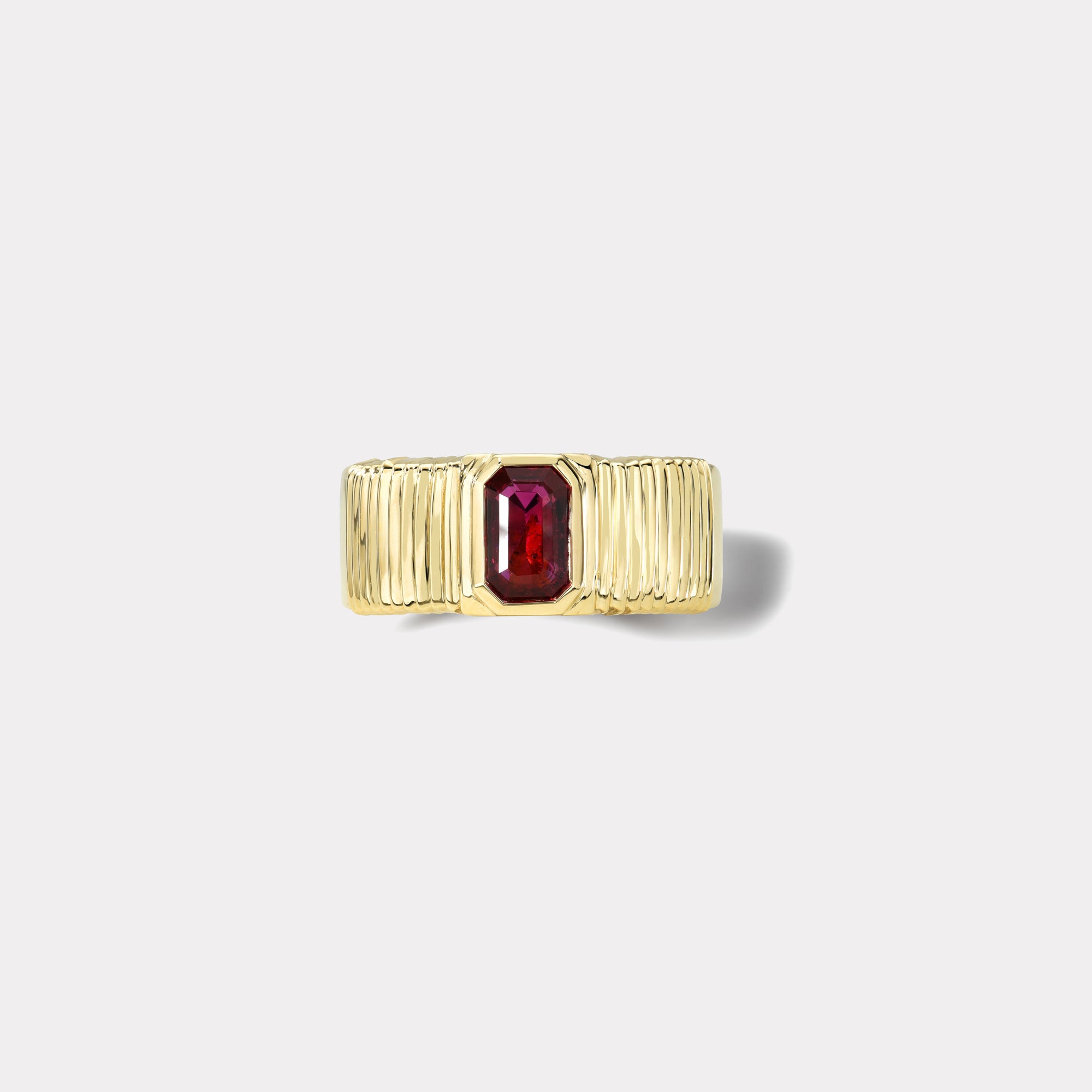 retrouvai 1.01ct Emerald Cut Ruby Pleated Solitaire Band
