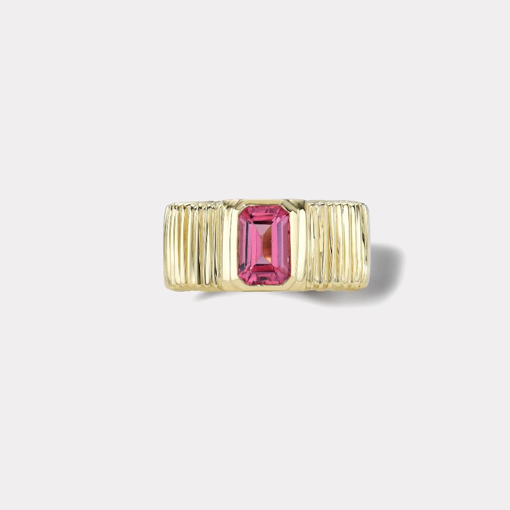 retrouvai 1.08ct Emerald Cut Pink Spinel Pleated Solitaire Band