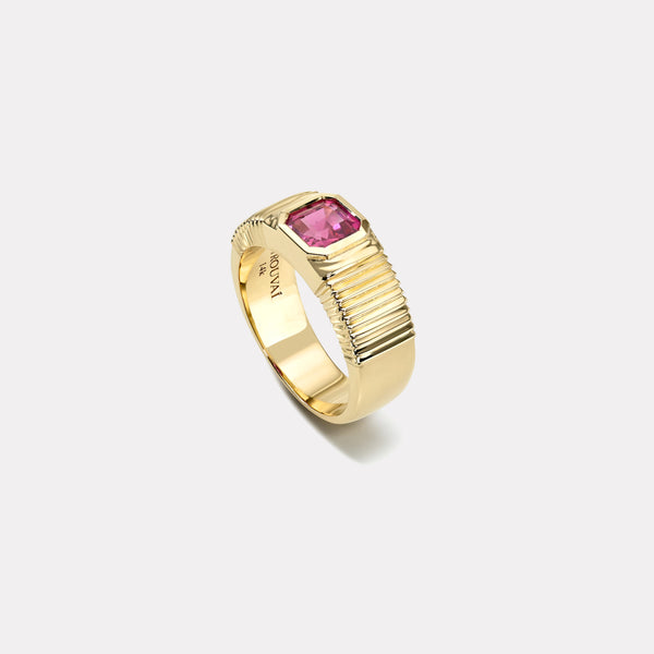 Retrouvai 1.09ct Square Emerald Cut Hot Pink Sapphire Pleated Solitaire Band