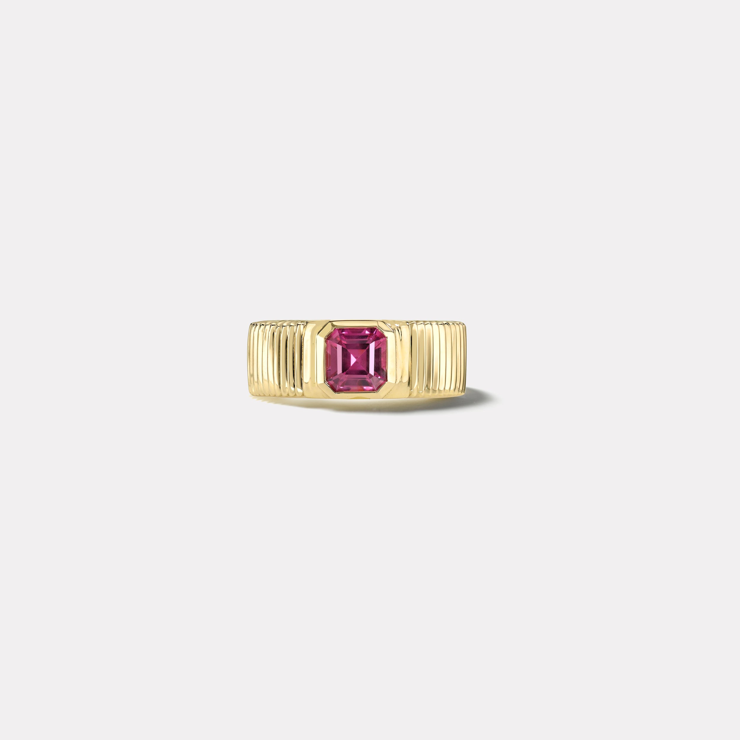 retrouvai 1.09ct Square Emerald Cut Hot Pink Sapphire Pleated Solitaire Band