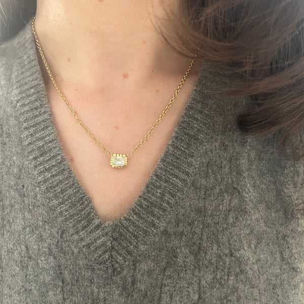 Retrouvai 1.11ct GIA Emerald Cut Diamond Heirloom Bezel Pendant