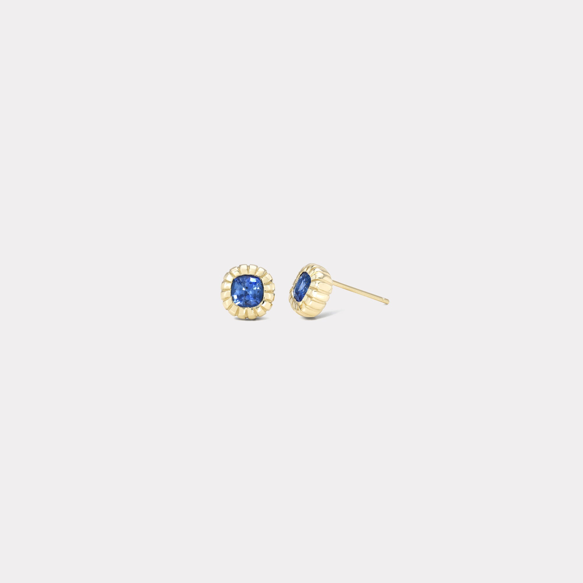 retrouvai 1.14ct Cushion Blue Sapphire Heirloom Bezel Stud Earrings