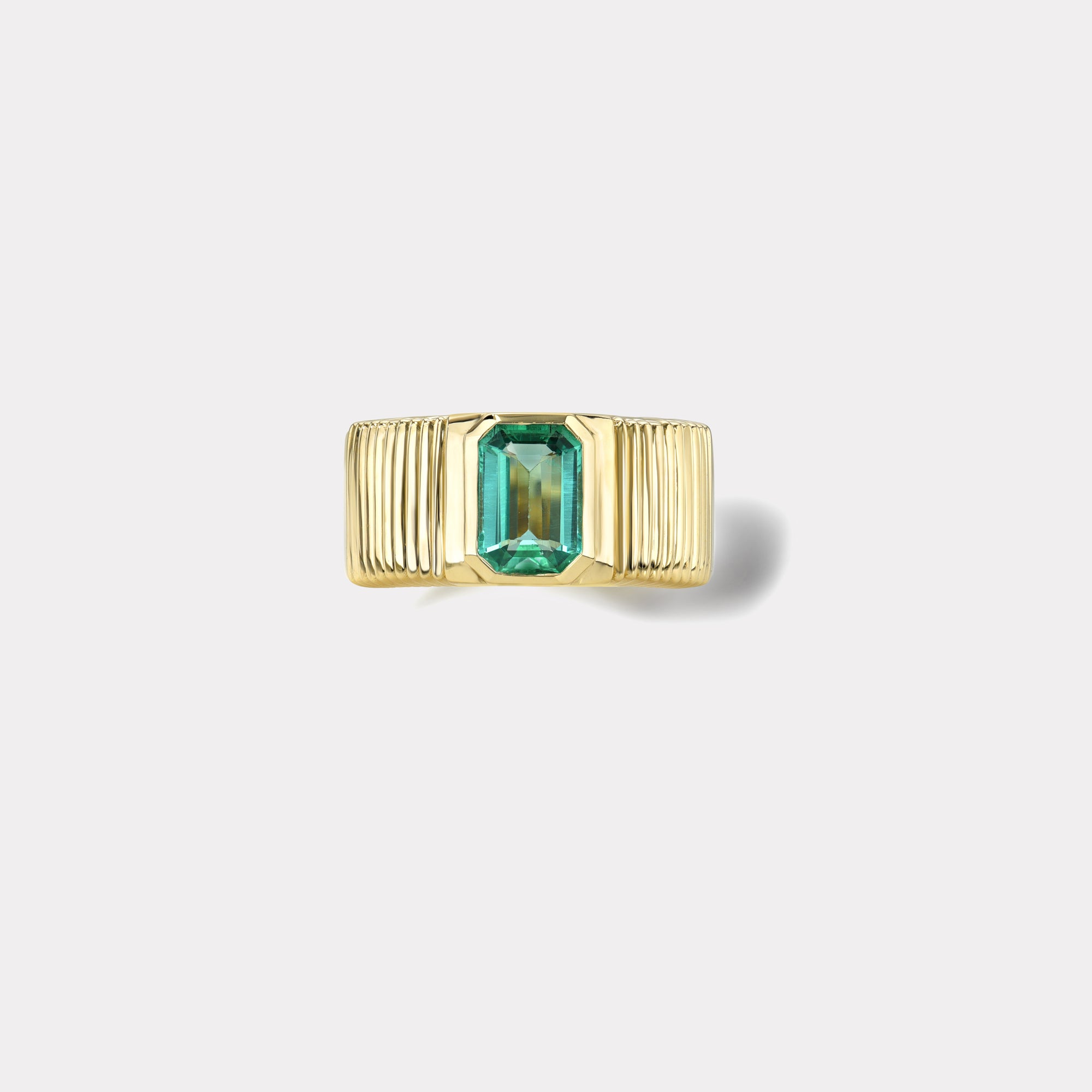 retrouvai 1.15ct Emerald Cut Emerald Pleated Solitaire Band