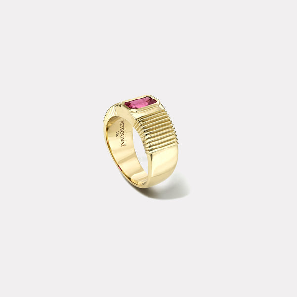 Retrouvai 1.15ct Emerald Cut Pink Sapphire Pleated Solitaire Band