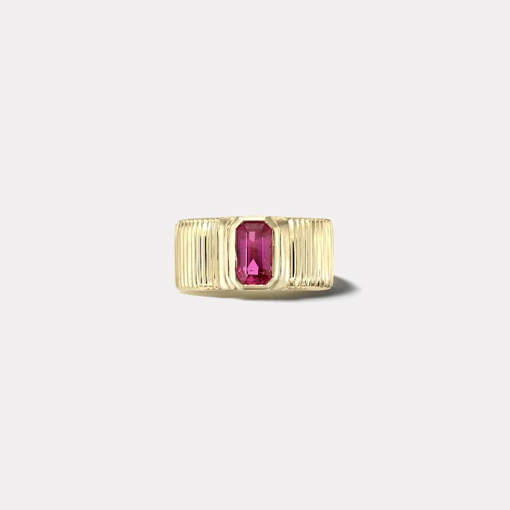 retrouvai 1.15ct Emerald Cut Pink Sapphire Pleated Solitaire Band