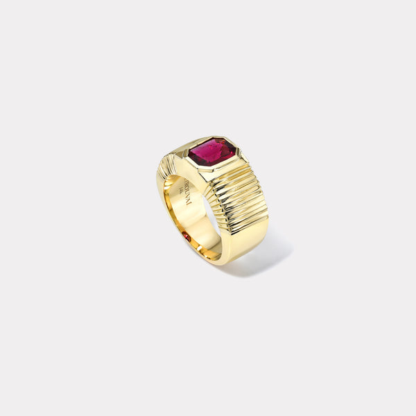 Retrouvai 1.16ct Emerald Cut Rubellite Pleated Solitaire Band