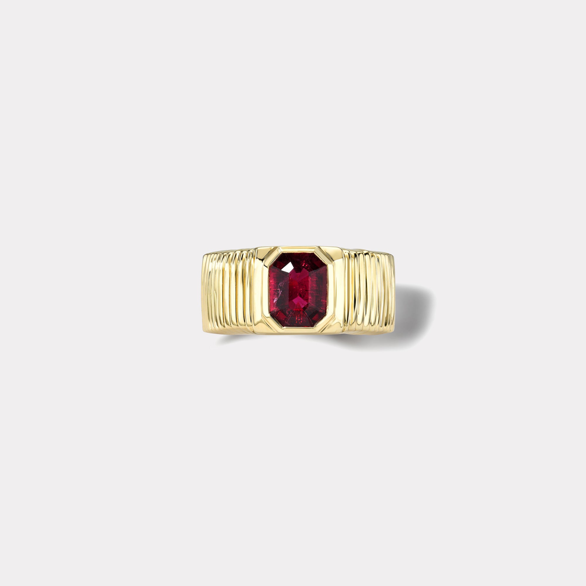 retrouvai 1.16ct Emerald Cut Rubellite Pleated Solitaire Band