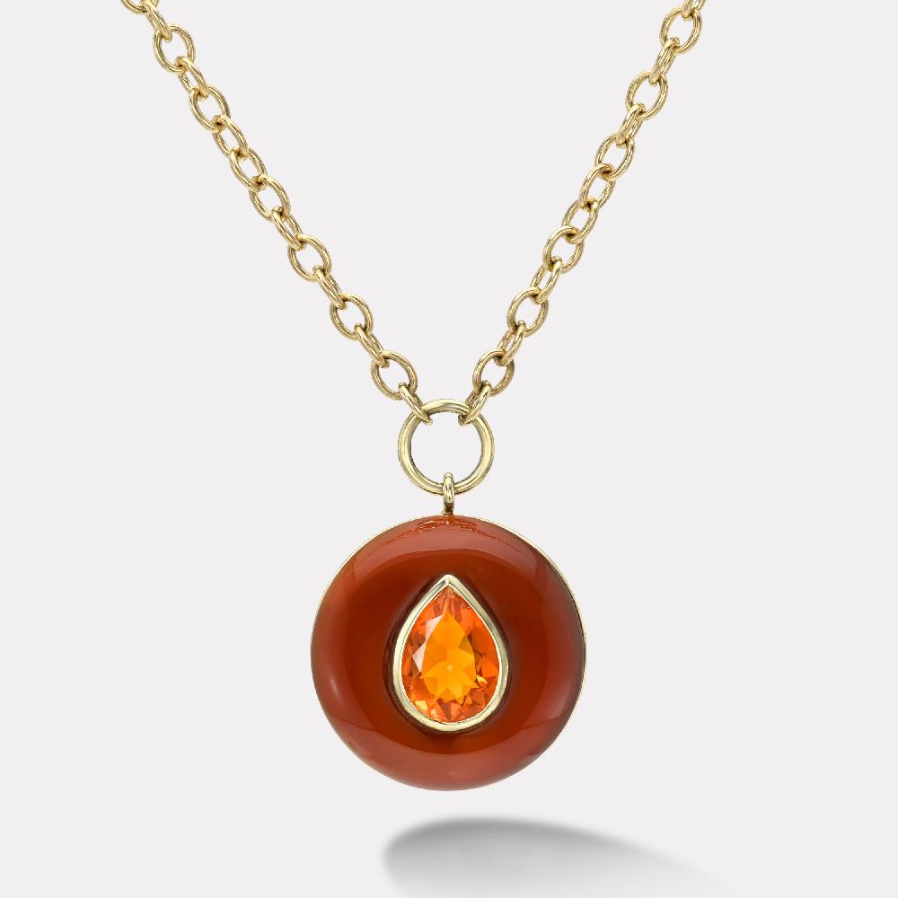 retrouvai 1.23ct Pear Fire Opal in Hand Carved Carnelian Lollipop Pendant