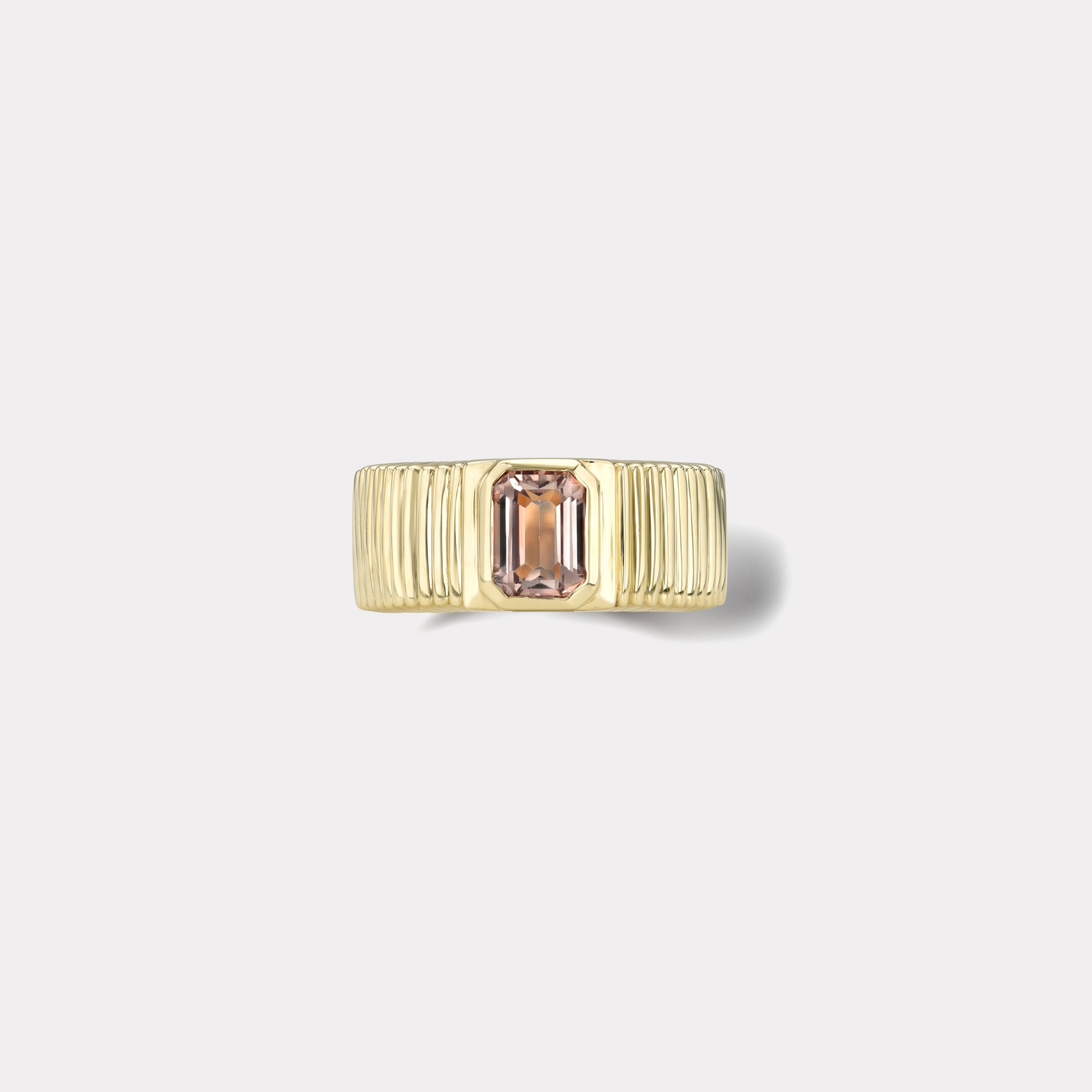 retrouvai 1.24ct Emerald Cut Peach Brown Sapphire Pleated Solitaire Band