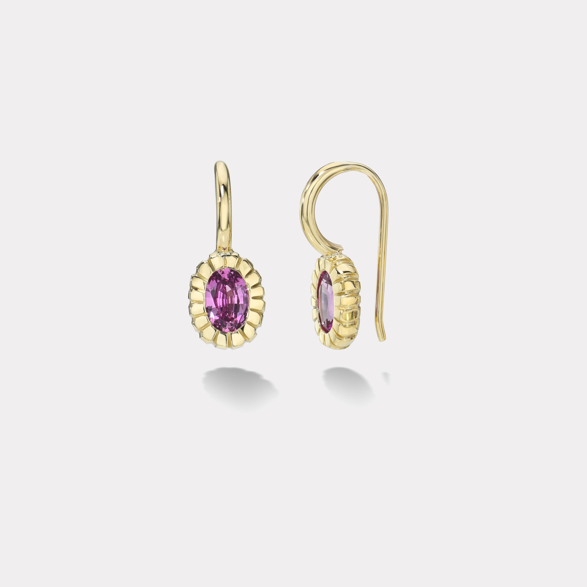 retrouvai 1.2ct Oval Dark Pink Sapphire Heirloom Bezel Earrings