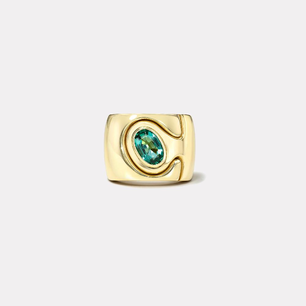 retrouvai 1.2ct Oval Emerald Impetus Interlocking Puzzle Ring