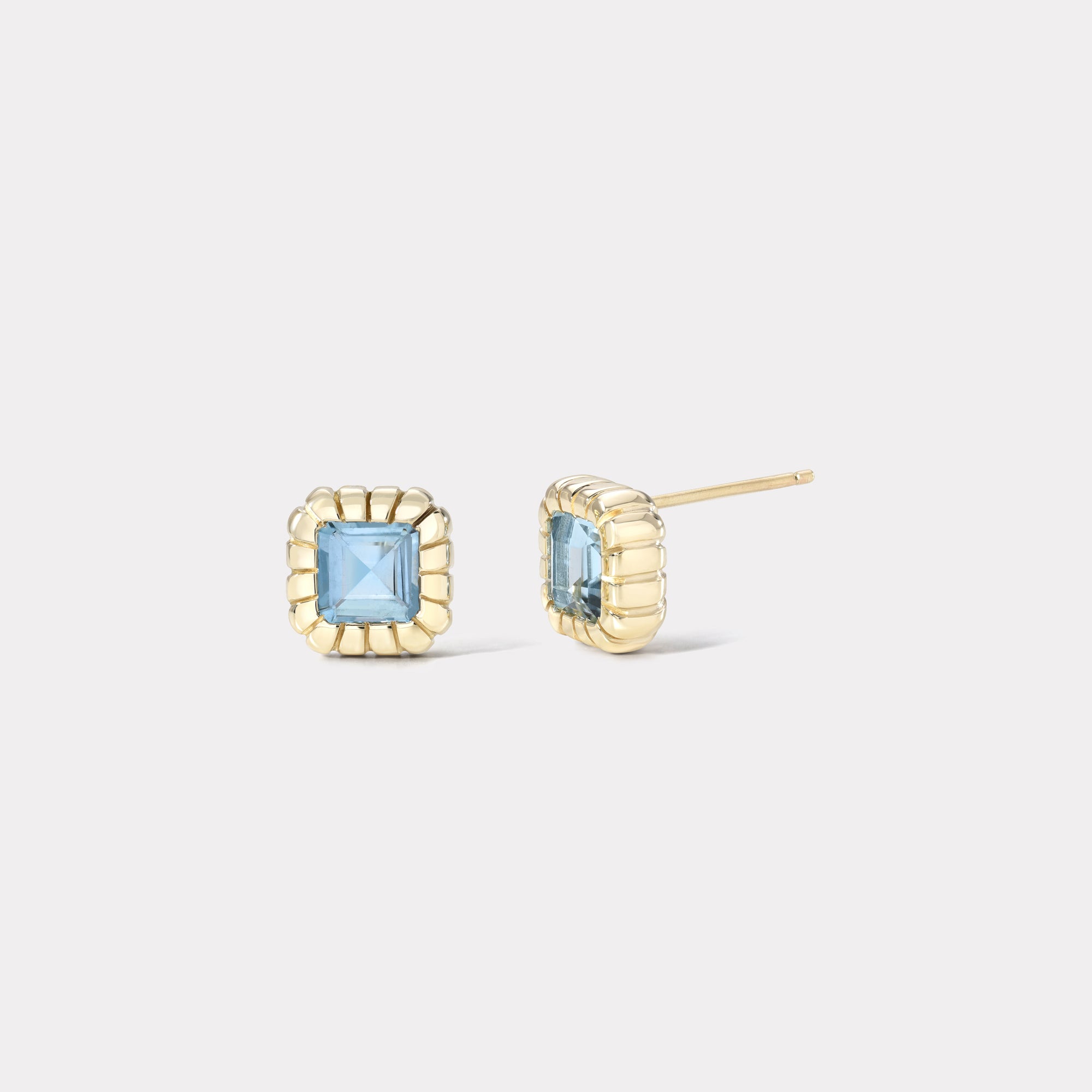 retrouvai 1.40ct Princess Aquamarine Heirloom Bezel Stud Earrings