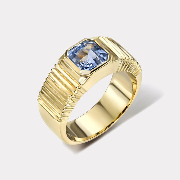Retrouvai 1.40ct Sky Blue Sapphire Pleated Solitaire Band