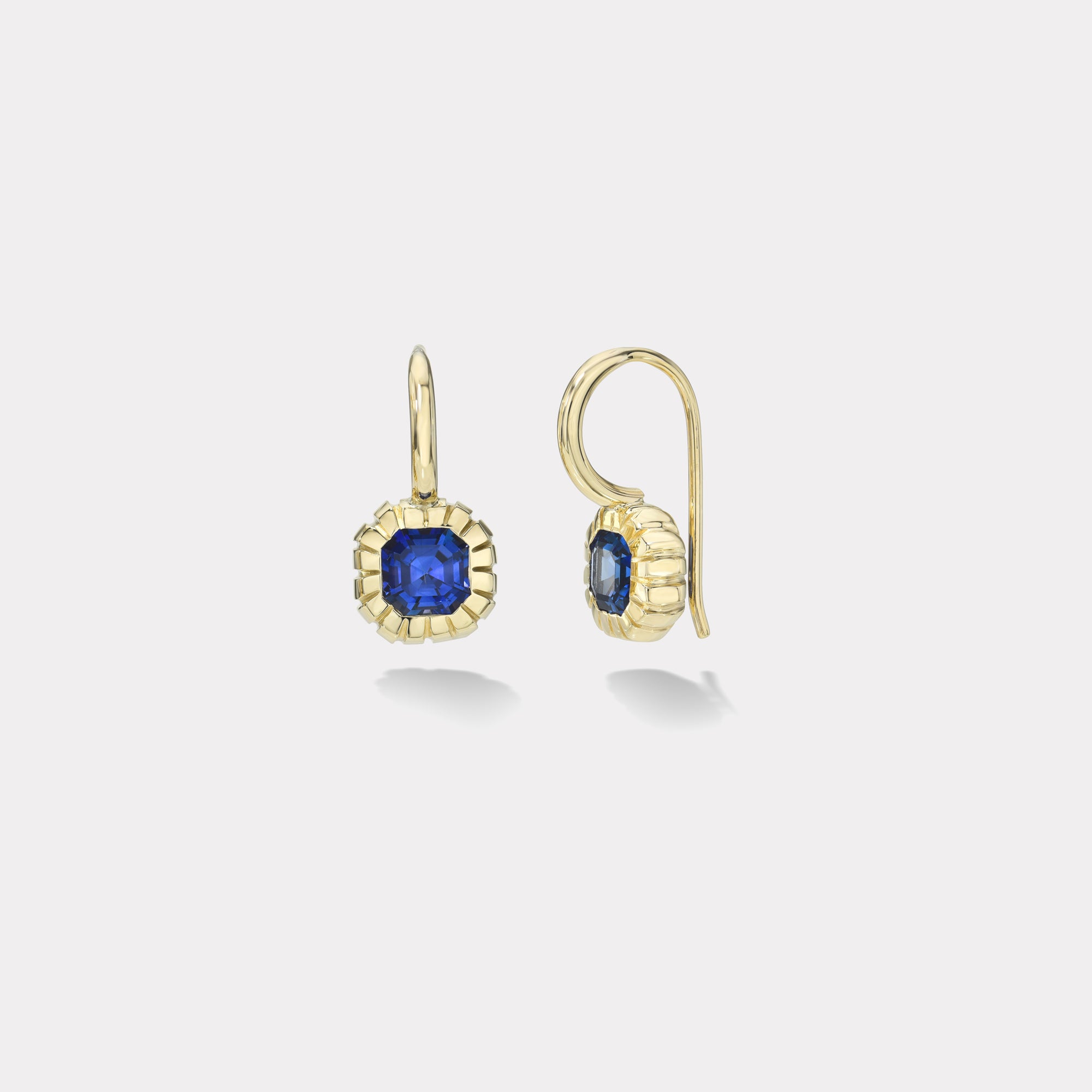 retrouvai 1.43ct Asscher Blue Sapphire Heirloom Bezel Earrings