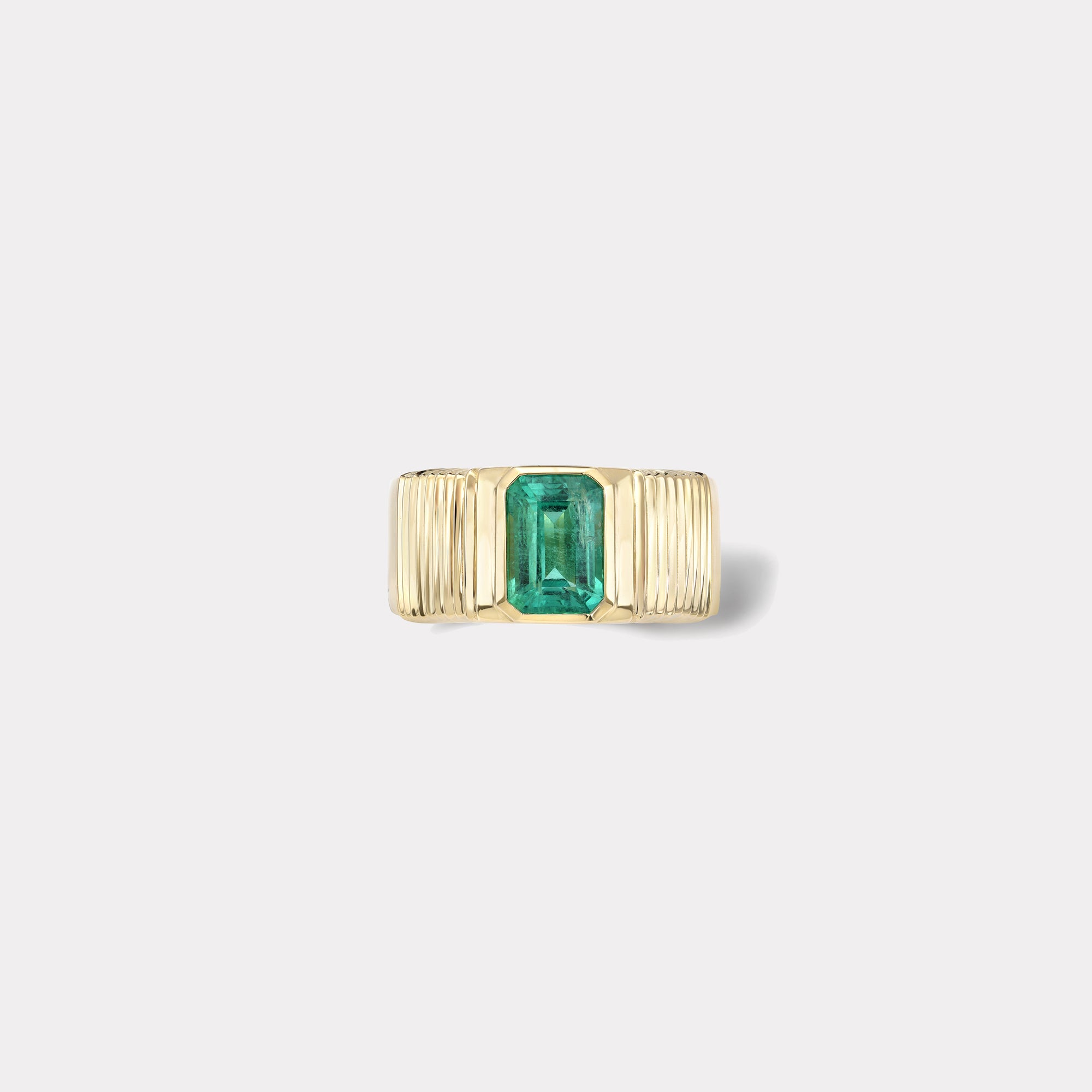 retrouvai 1.45ct Emerald Cut Emerald Pleated Solitaire Band