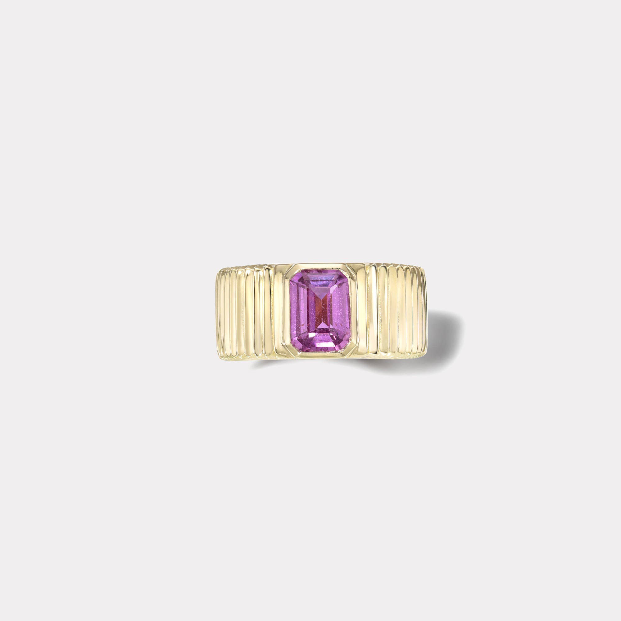 retrouvai 1.45ct Emerald Cut Unheated Sapphire Pleated Solitaire Band