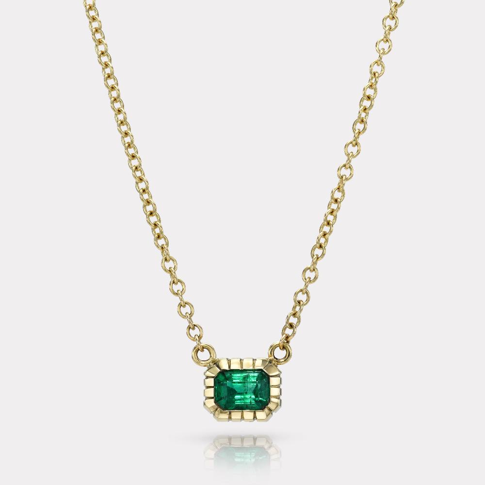 retrouvai 1.4ct Emerald Cut Emerald Heirloom Bezel Pendant