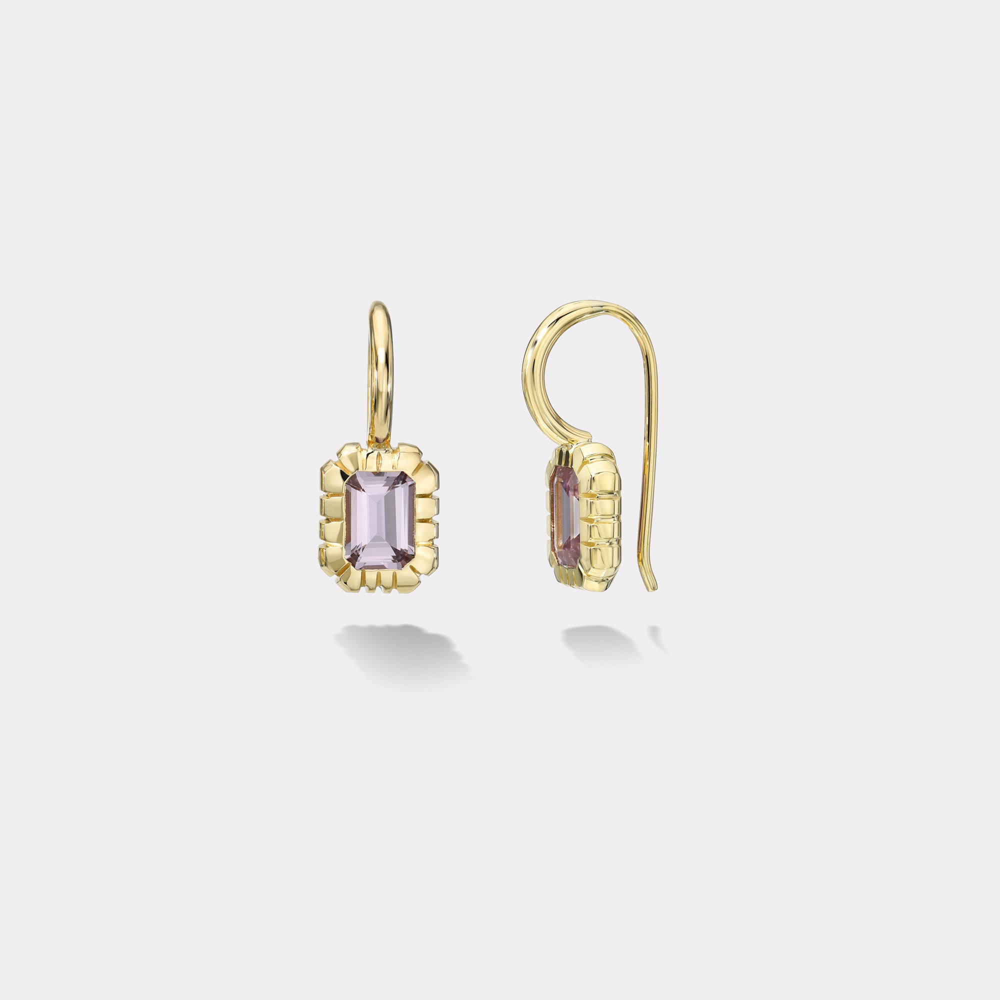 retrouvai 1.51ct Emerald Cut Mauve Rose Sapphire Heirloom Bezel Earrings