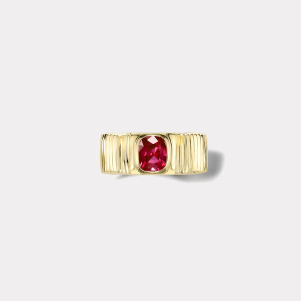 Retrouvai 1.52ct Cushion Ruby Pleated Solitaire Band