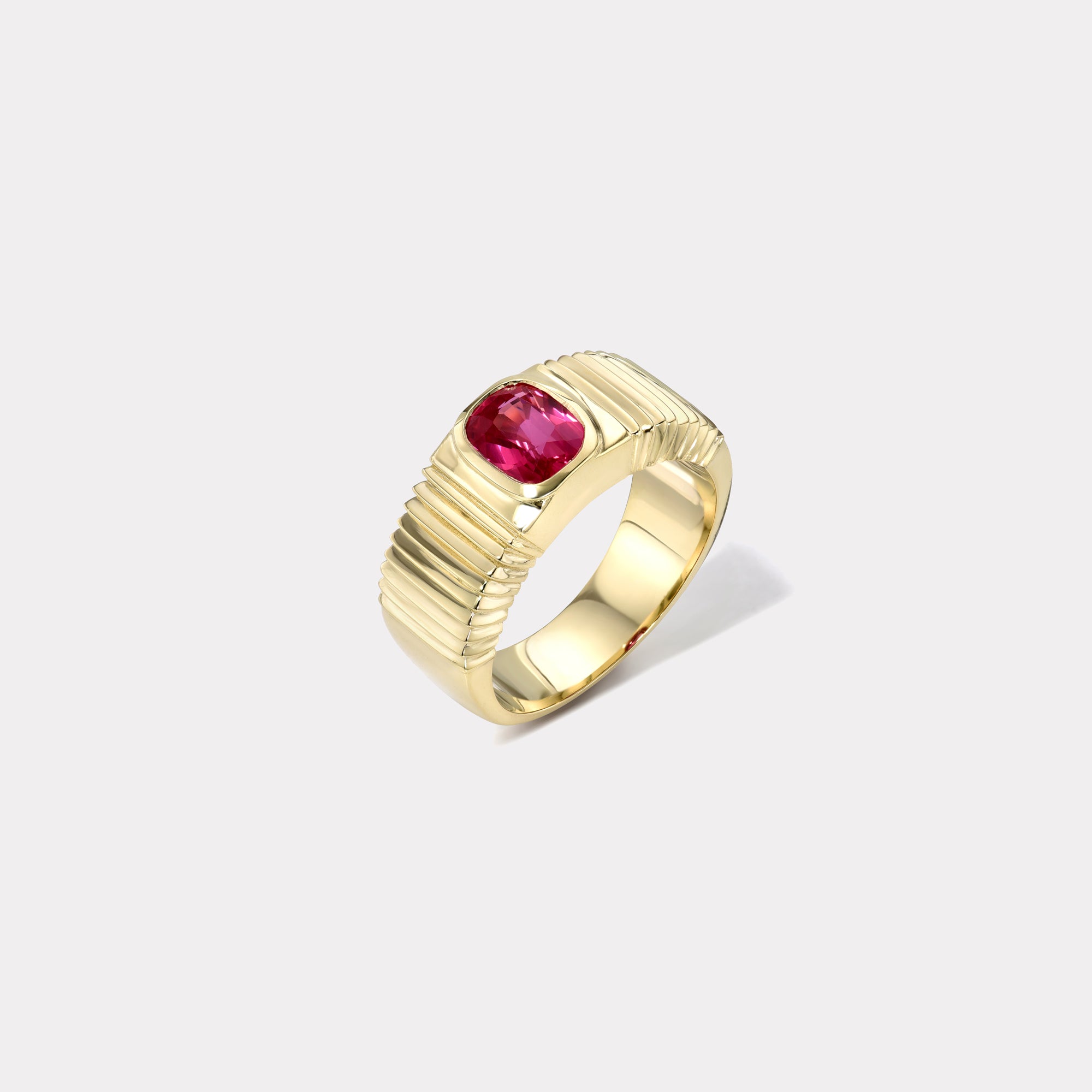 retrouvai 1.52ct Cushion Ruby Pleated Solitaire Band
