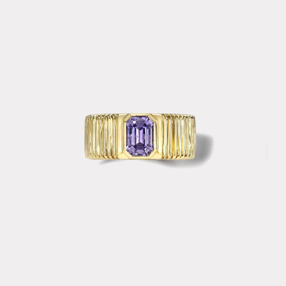 retrouvai 1.52ct Emerald Cut Purple Sapphire Pleated Solitaire Band