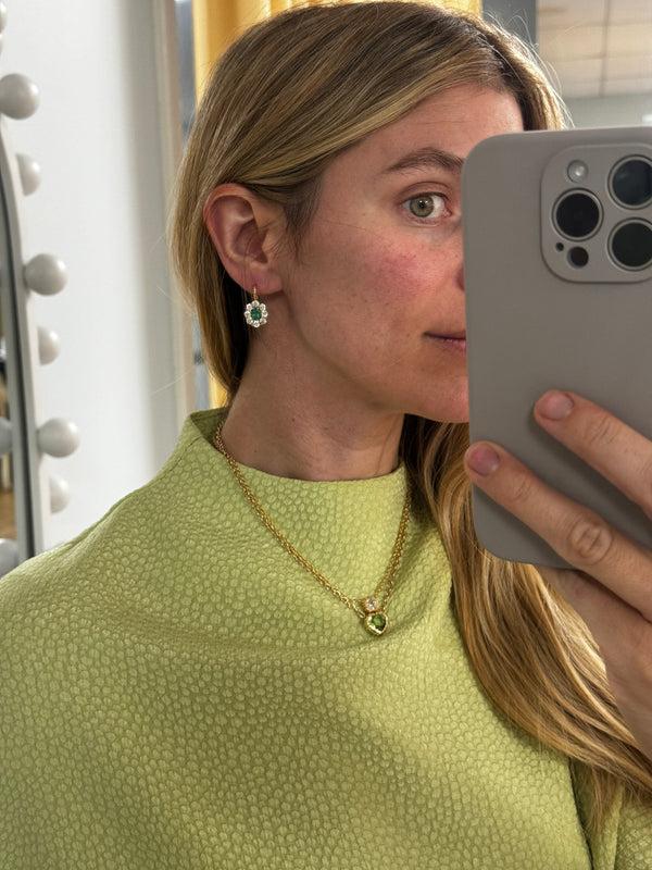 Retrouvai 1.52ct Oval Emerald Diamond Halo Heirloom Bezel Earrings