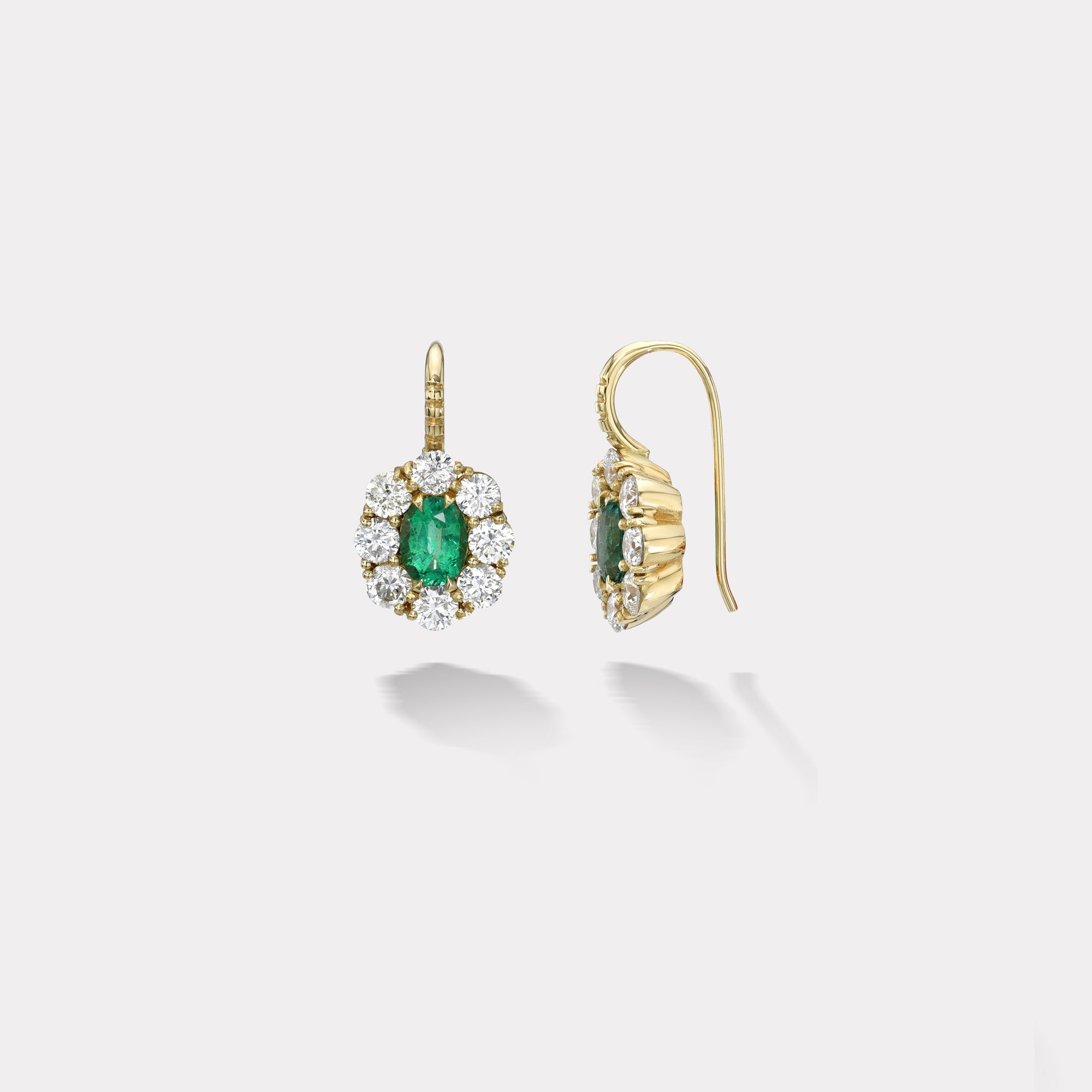retrouvai 1.52ct Oval Emerald Diamond Halo Heirloom Bezel Earrings