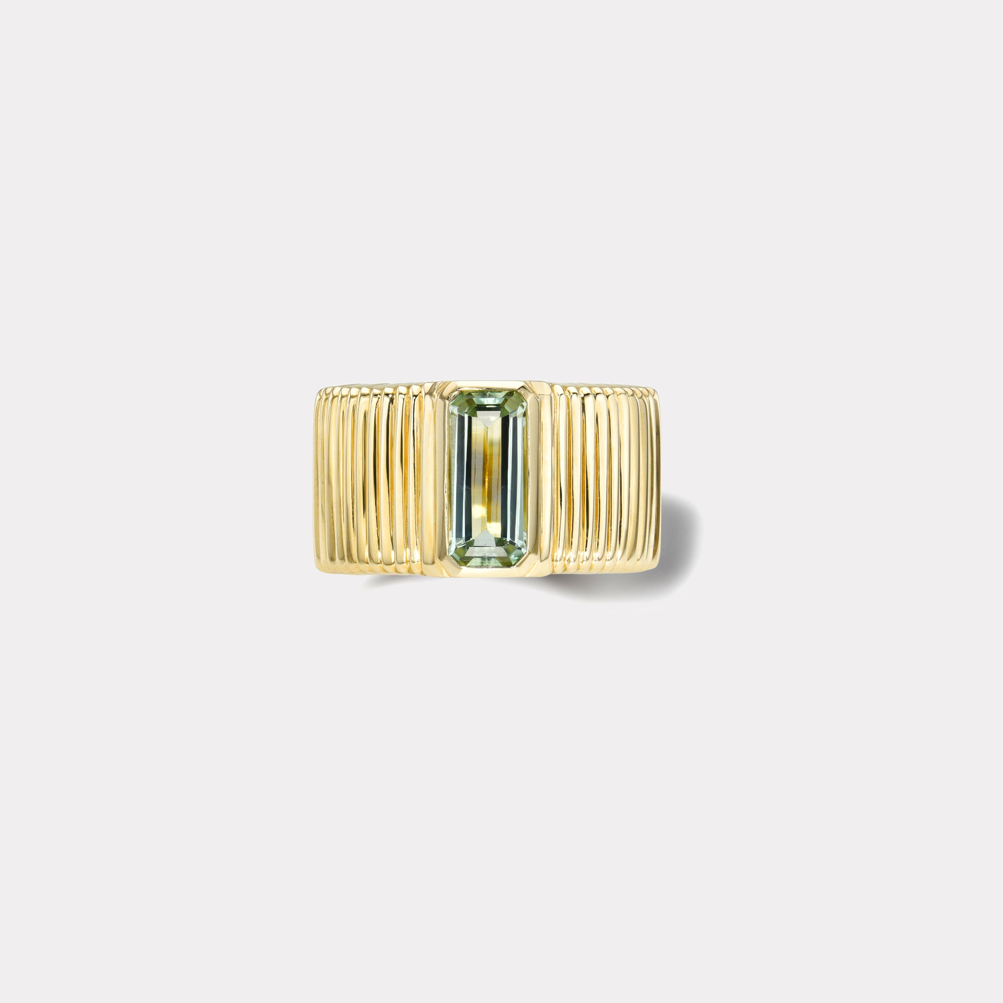 retrouvai 1.55ct Emerald Cut Green Tourmaline Pleated Solitaire Band
