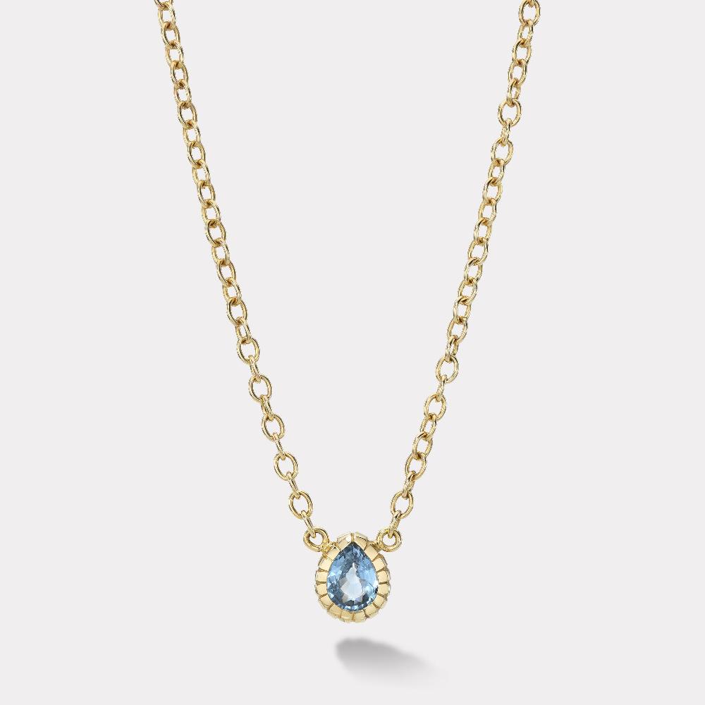 retrouvai 1.56ct Pear Blue Sapphire Heirloom Bezel Pendant