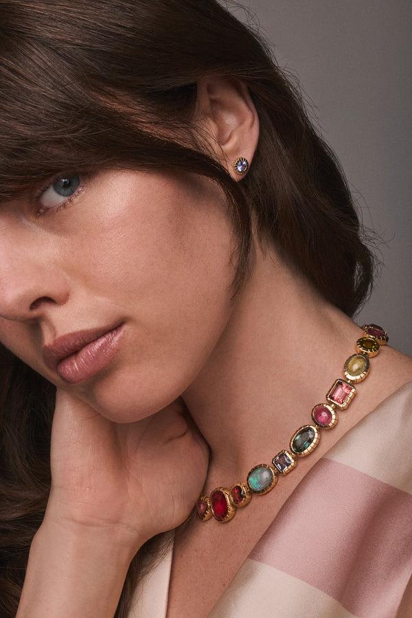 Retrouvai 1.56ct Round Sky Blue Sapphire Heirloom Bezel Stud Earrings