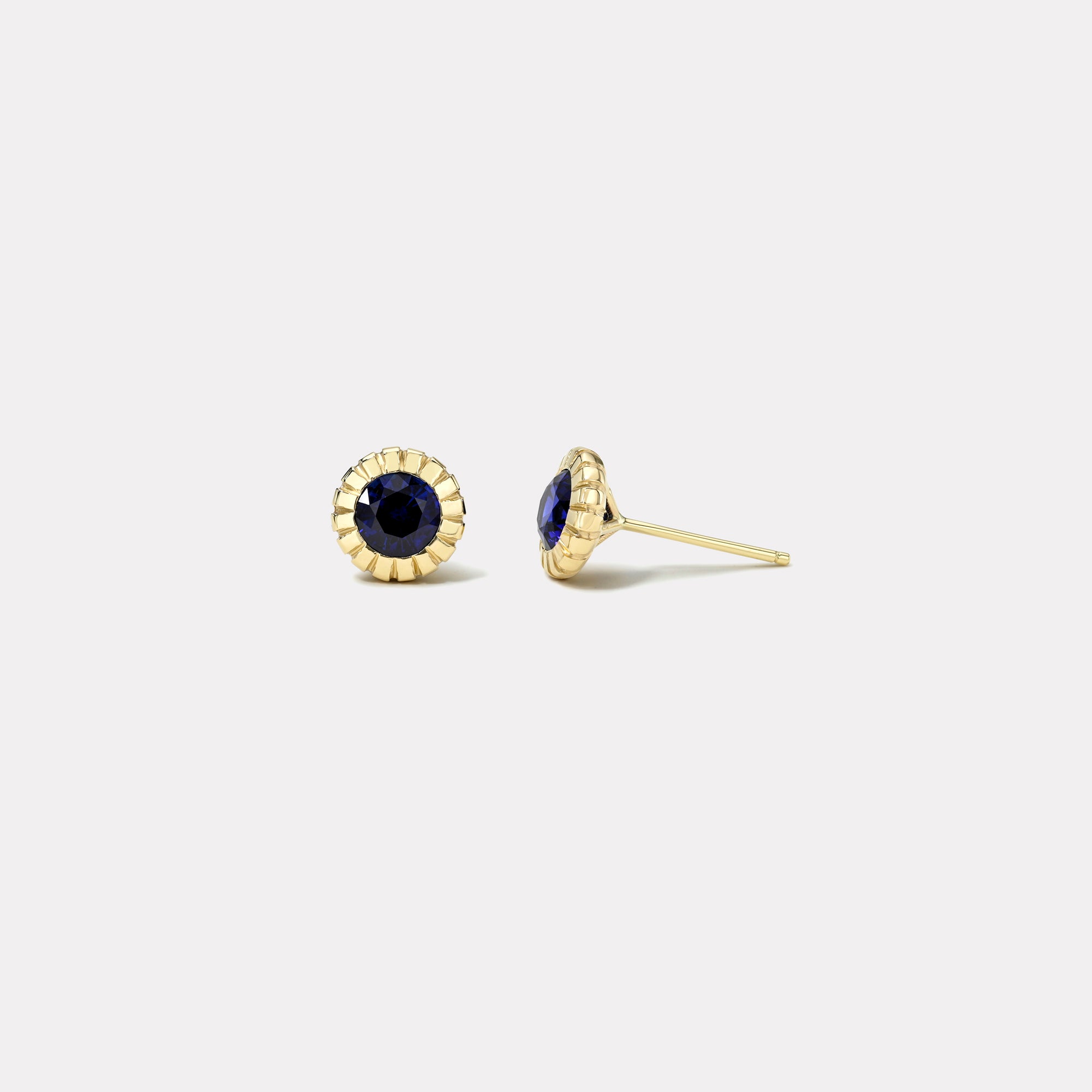 retrouvai 1.57ct Round Blue Sapphire Heirloom Bezel Stud Earrings