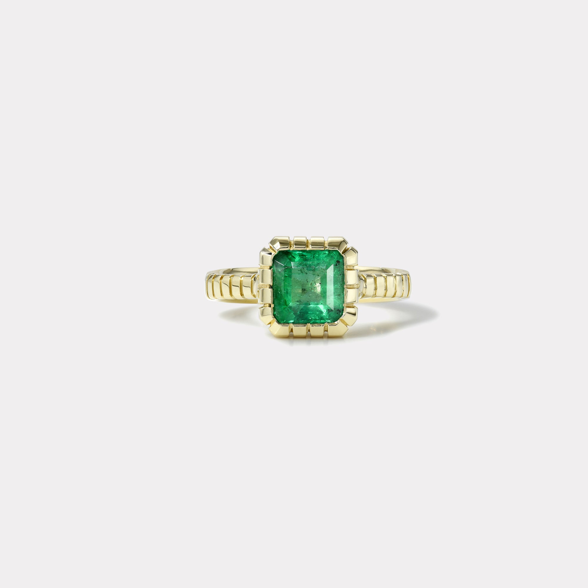 retrouvai 1.61ct Emerald Cut Emerald Heirloom Bezel Ring