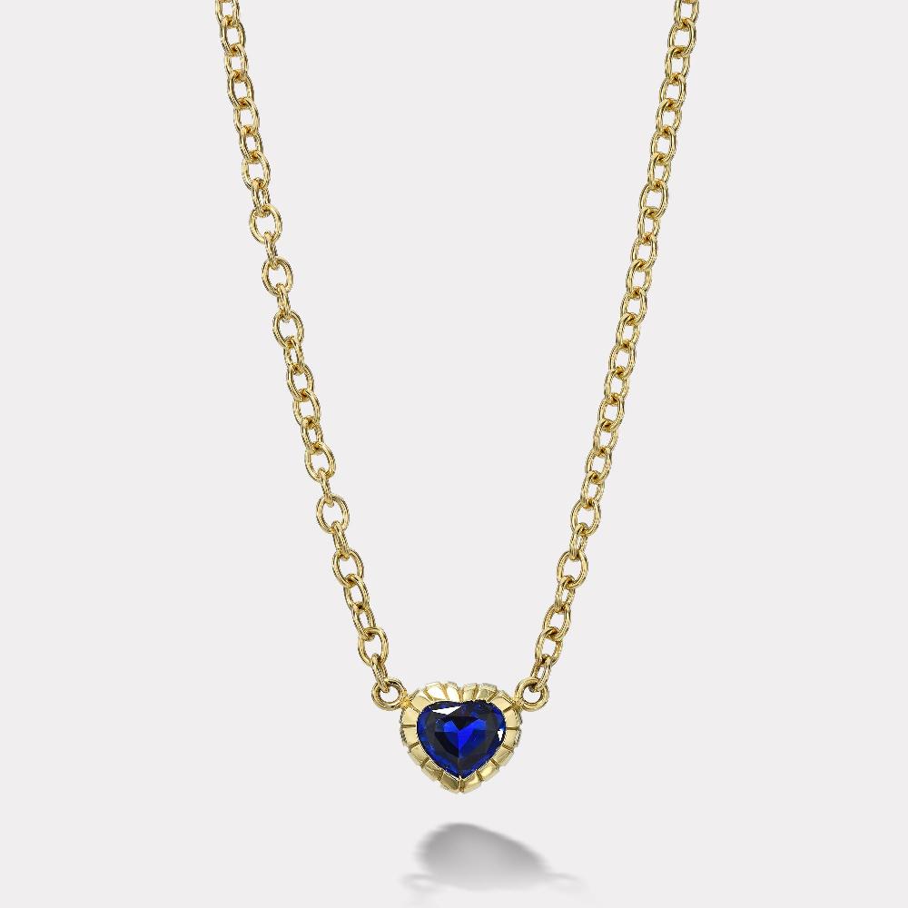 retrouvai 1.65ct Heart Blue Sapphire Heirloom Bezel Pendant