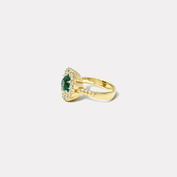 Retrouvai 1.66ct Oval Emerald Diamond Heirloom Bezel Ring