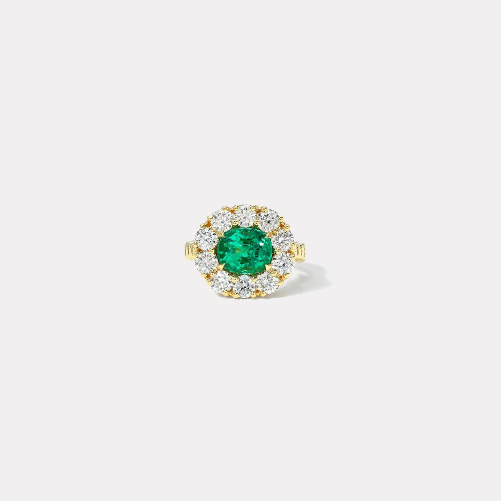 retrouvai 1.66ct Oval Emerald Diamond Heirloom Bezel Ring retrouvai 1.66ct Oval Emerald Diamond Heirloom Bezel Ring