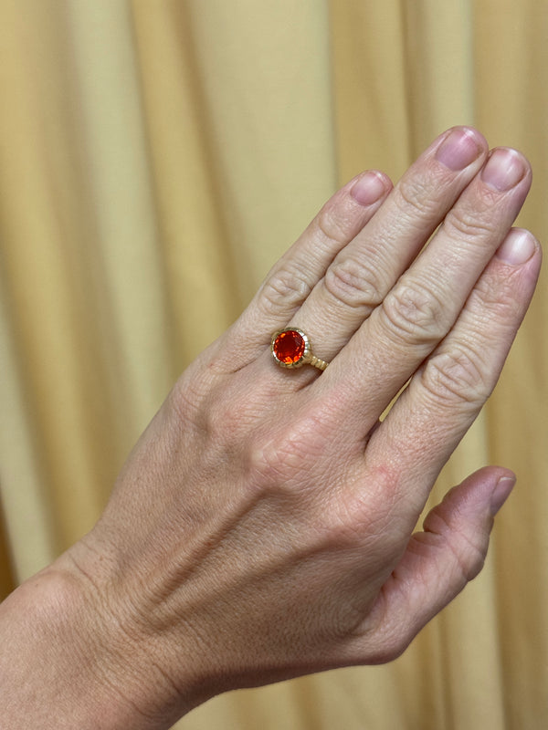 Retrouvai 1.6ct Round Fire Opal Heirloom Bezel Ring